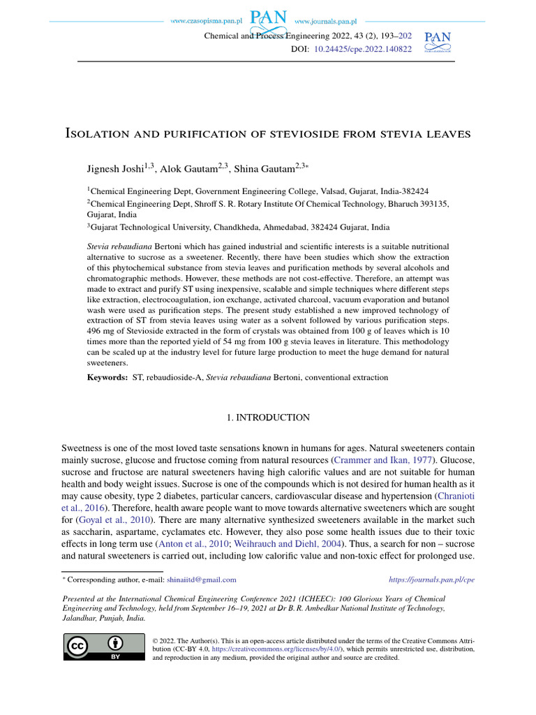Isolation and Purification of Stevia | PDF | Science & Mathematics