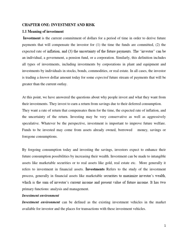 Chapter one investment and risk 1 1 meaning of investment pdf