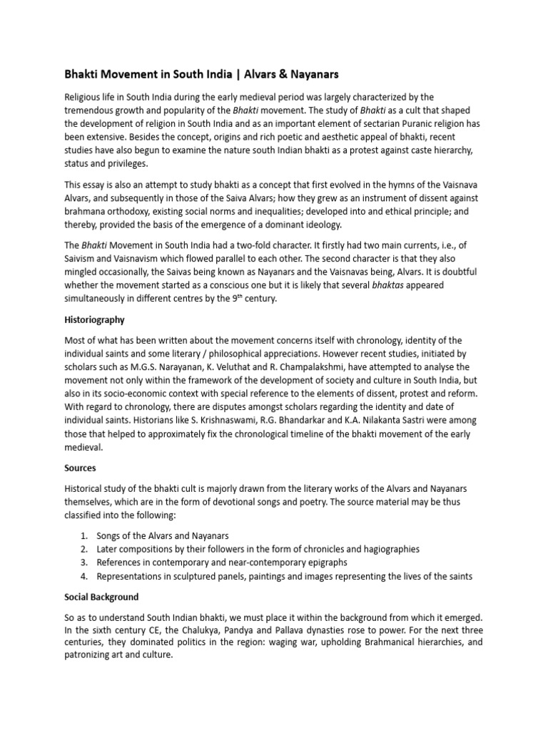 Bhakti Movement in South India | PDF