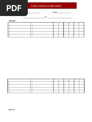 Blank Table Tennis Score Sheet