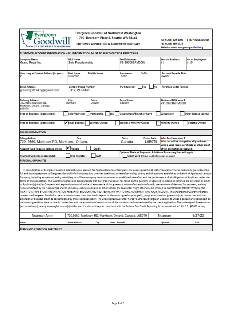Evergreen Goodwill form PDF Guarantee Surety