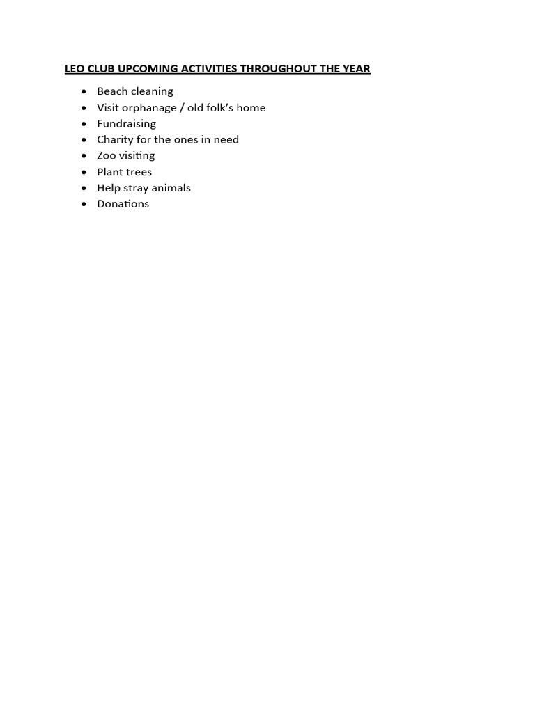 Leo club upcoming activities throughout the year 2023 2024 pdf