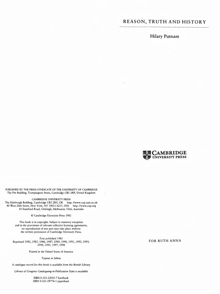 Reason, Truth, And, History | PDF | Truth | Mind