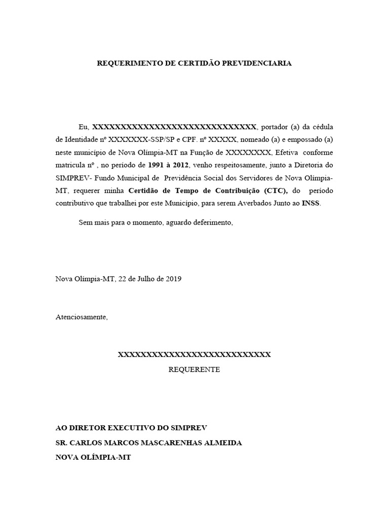 Modelo Requerimento de CTC | PDF