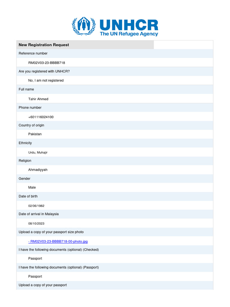UNHCR New Registration Request Form | PDF | Cultural Globalization ...