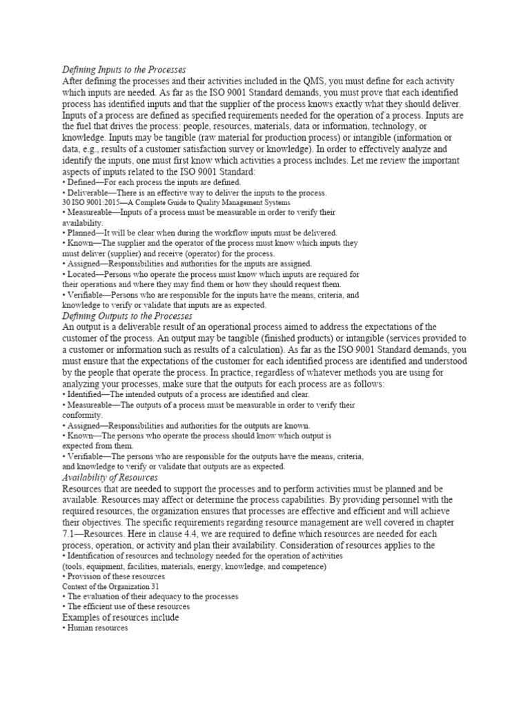 Inputs and Outputs in ISO 9001 Processes | PDF | Quality Management ...