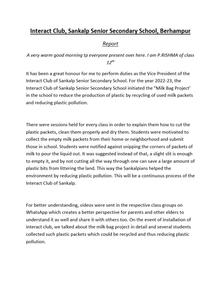 Interact Club's Environmental Initiatives | PDF | Social Science ...