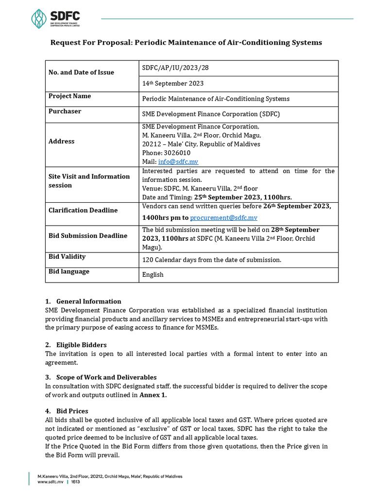 Air Conditioning Maintenance Proposal | PDF | Request For Proposal ...