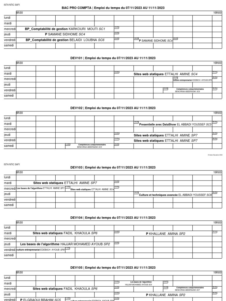 Emploi du temps BAC PRO Compta 2023 | PDF