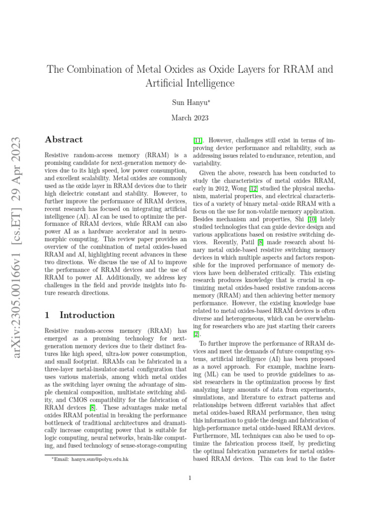 The Combination of Metal Oxides As Oxide Layers For RRAM and Artificial ...