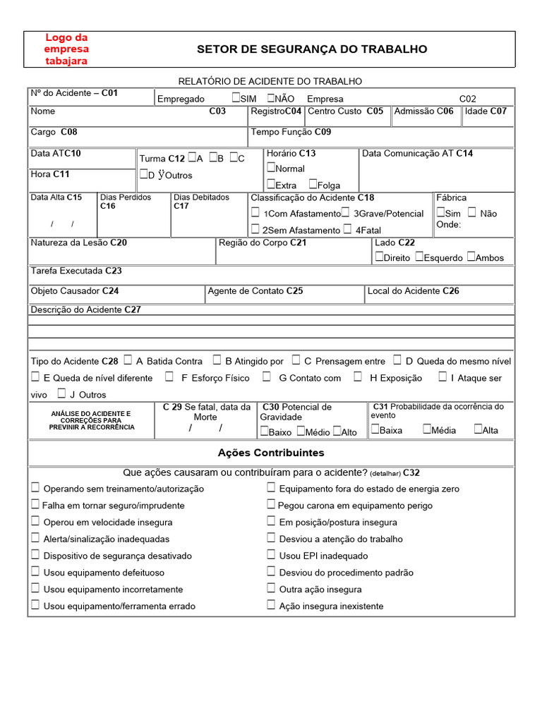 Relatório De Acidente Do Trabalho Pdf