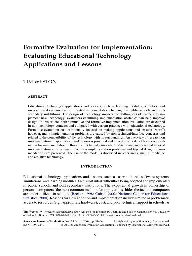 Formative Evaluation in Educational Tech | PDF | Career & Growth ...