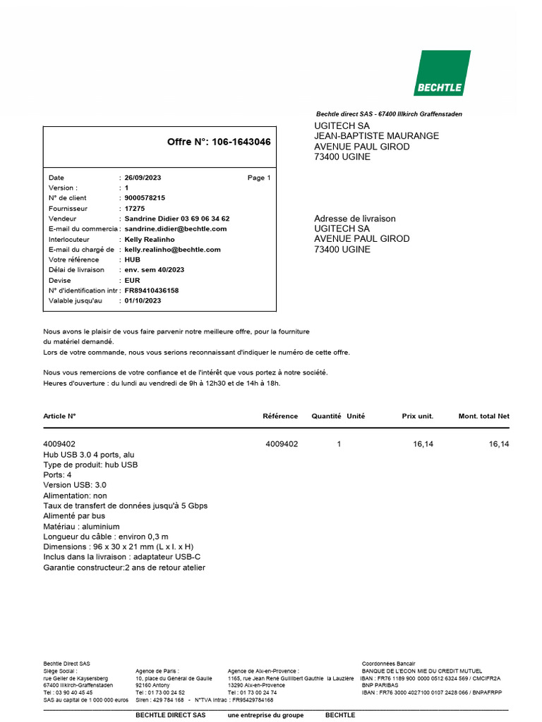 Offre Bechtle Direct SAS à UGITECH SA | PDF