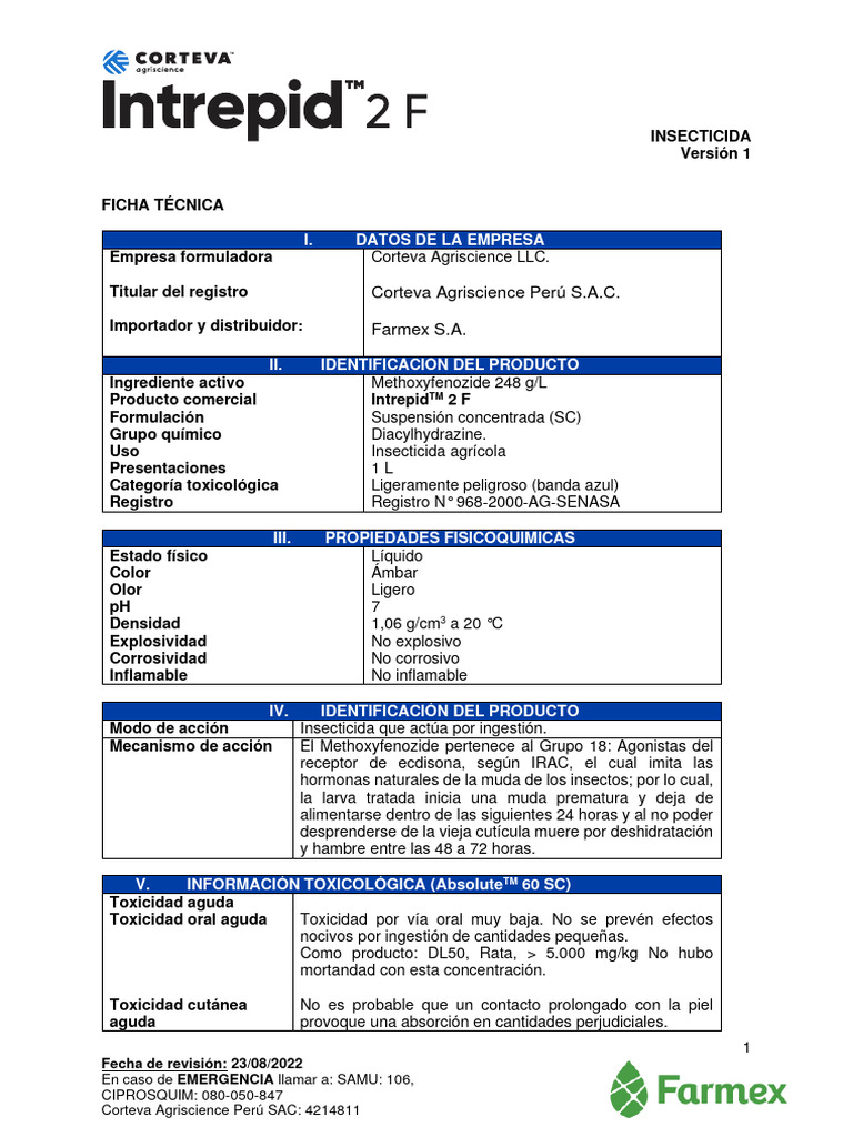 Ficha Técnica del Insecticida Intrepid | PDF | Insecticida | Química