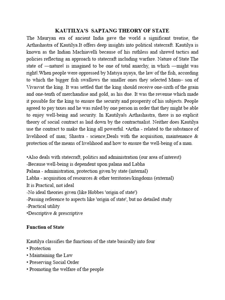 Kautilya S Saptang Theory of State PDF