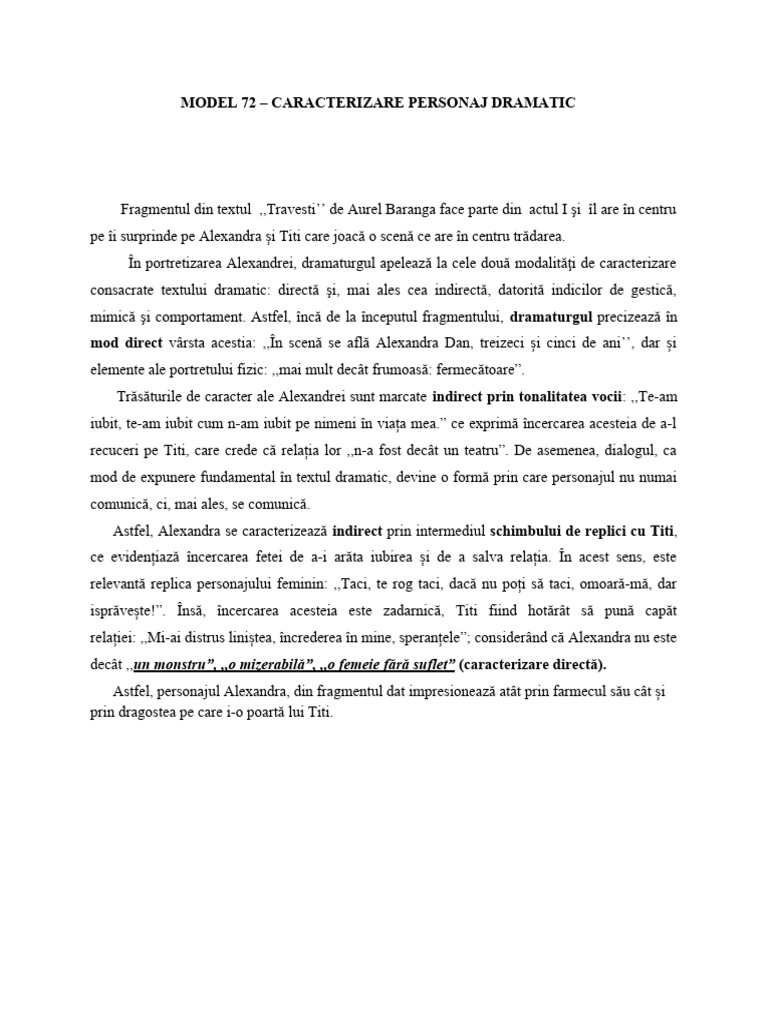 Model de Caracterizare Pentru Textul Dramatic | PDF