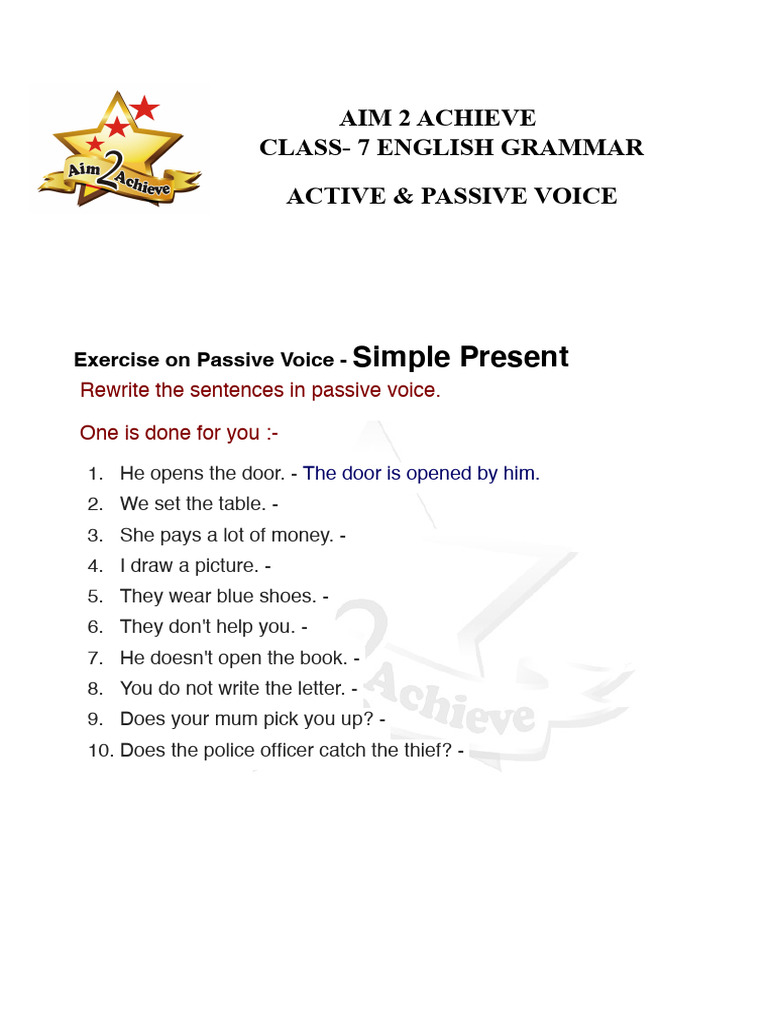 Class 7 Active & Passive Voice Exercises | PDF | Language Arts & Discipline