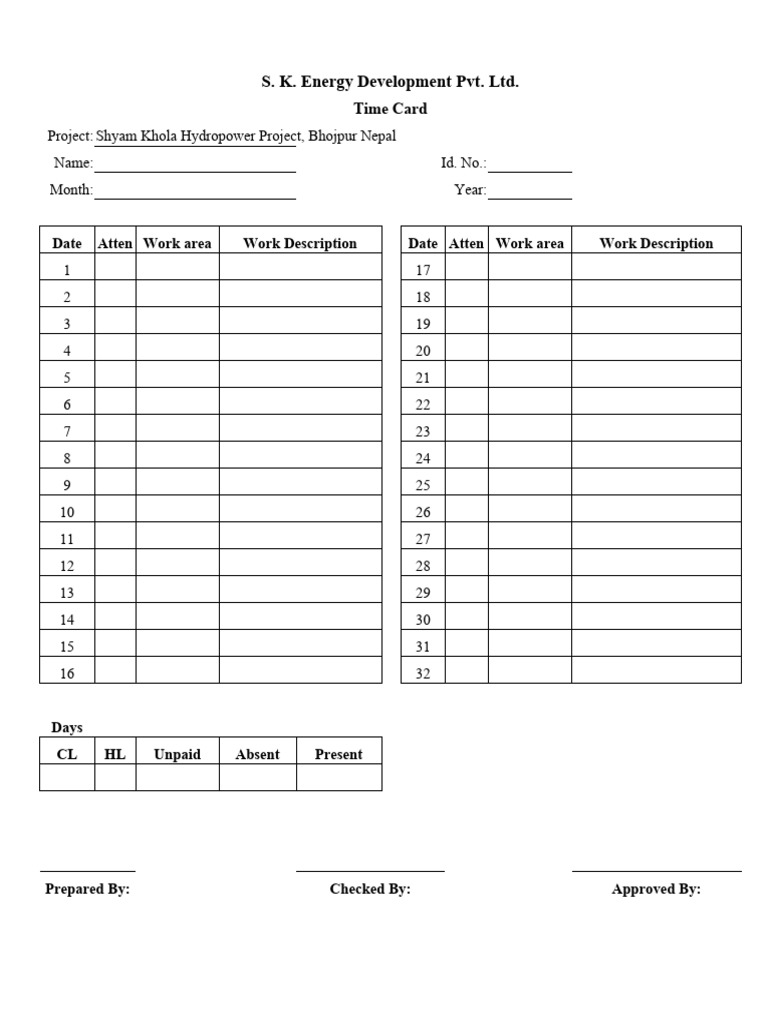 Time Card PDF