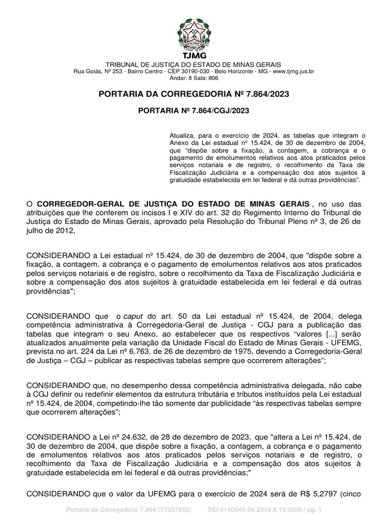 Tabela emolumentos 2024 PDF