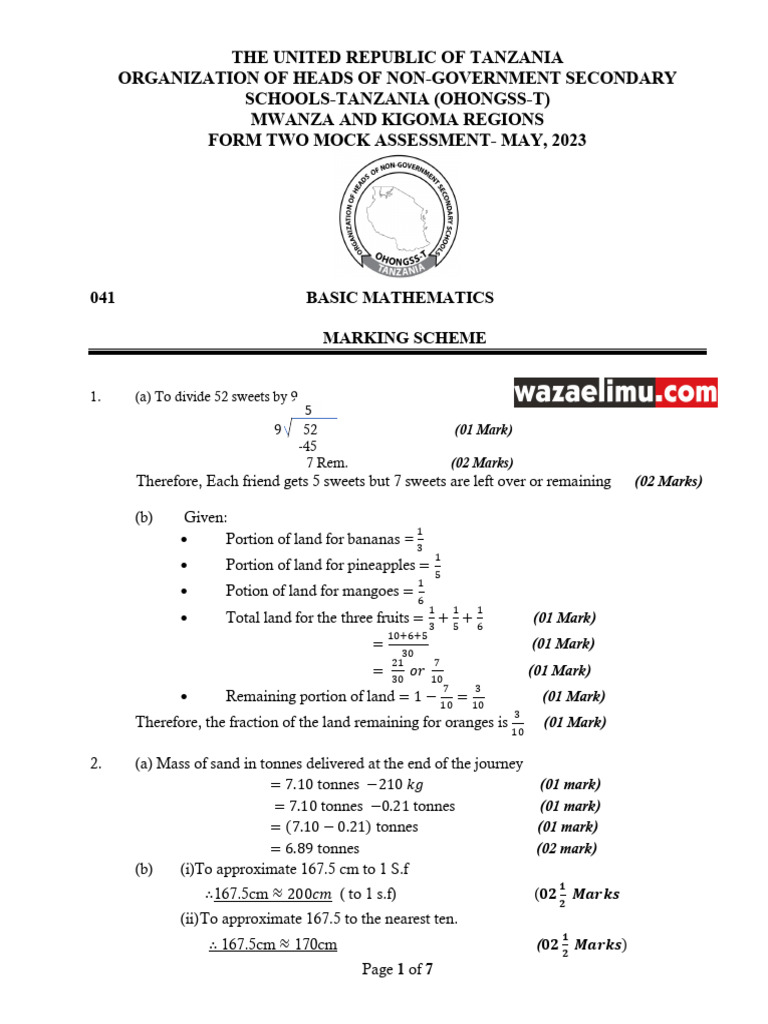 Basic Mathematics F2 MS | PDF