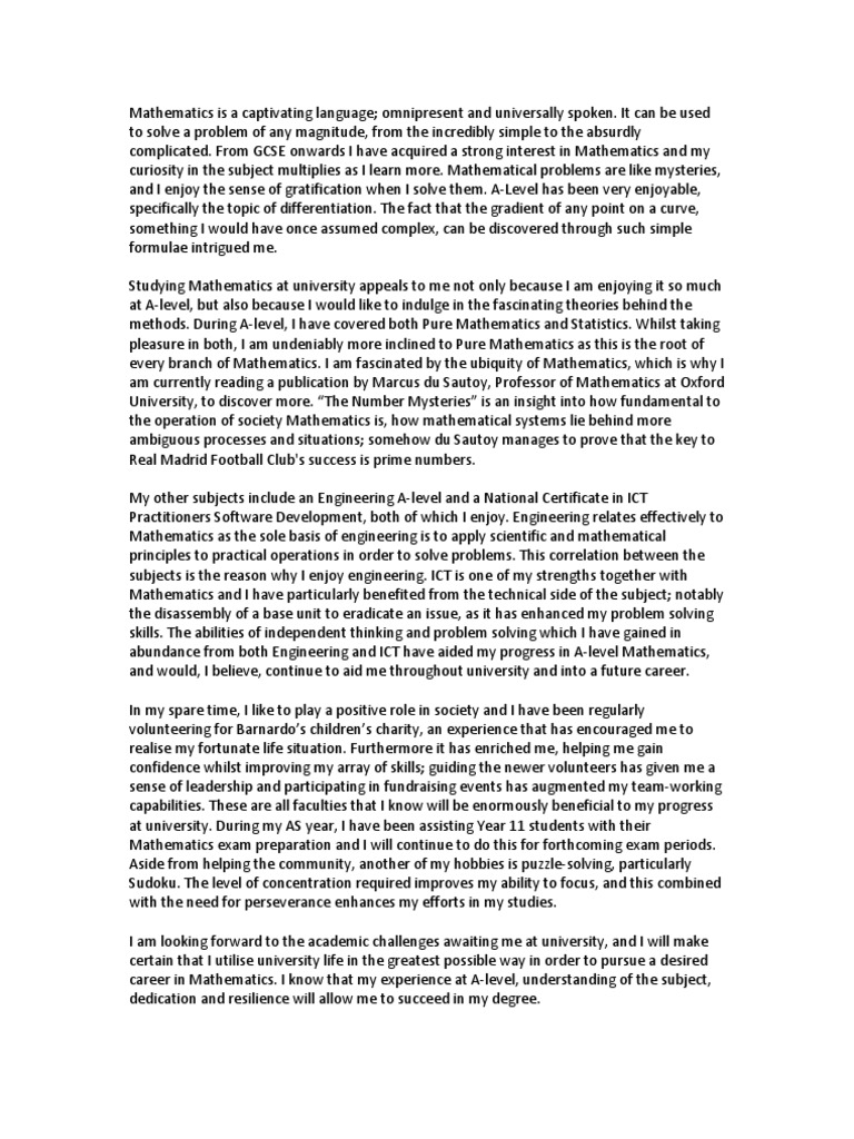 maths personal statement template