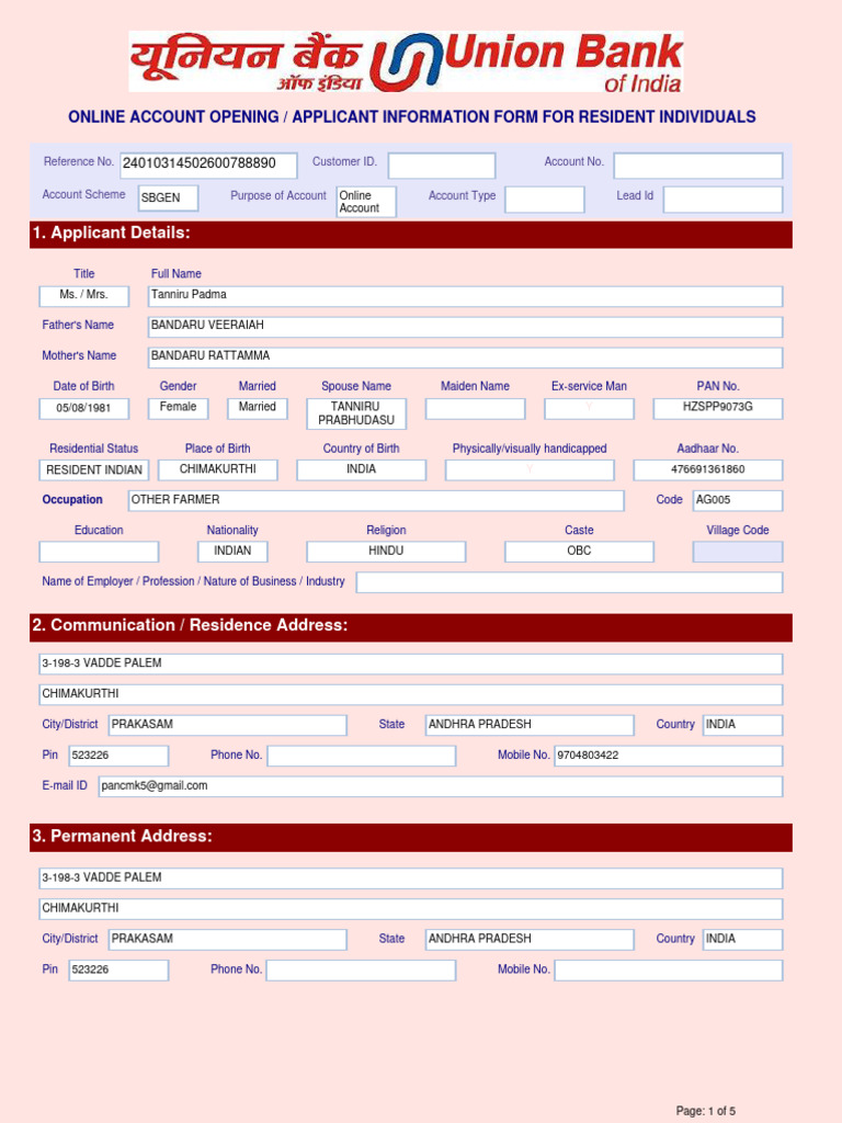Application Form Account Opening03012024025055 | PDF