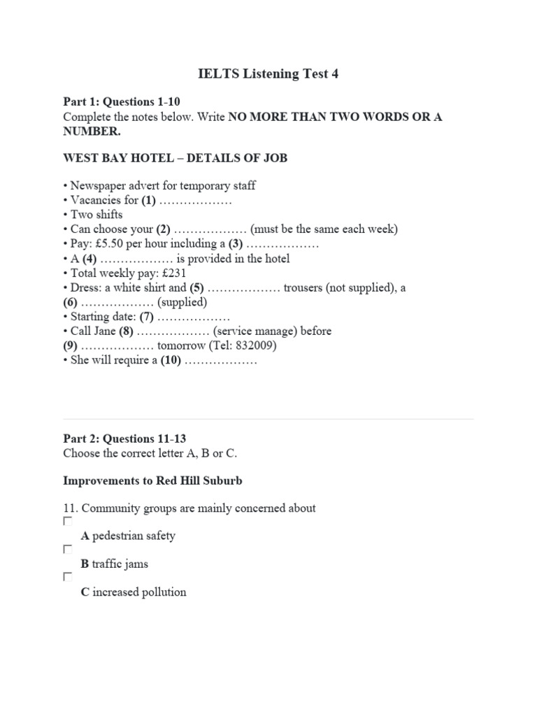 Ielts Listening Test 4 Pdf Traffic Paintings