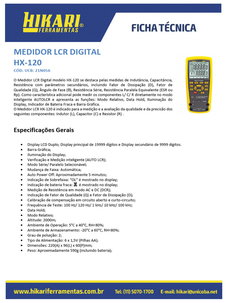 20200207111058-Ficha Tecnica Hikari Medidor LCR HX-120 | PDF ...