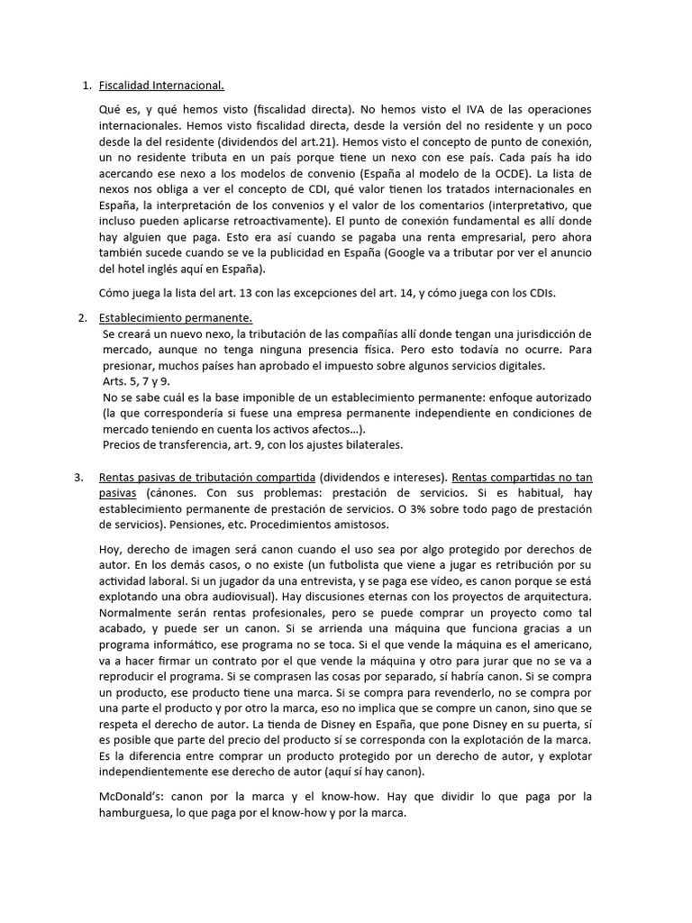 Fiscalidad Internacional y Establecimiento Permanente | PDF | Impuestos ...