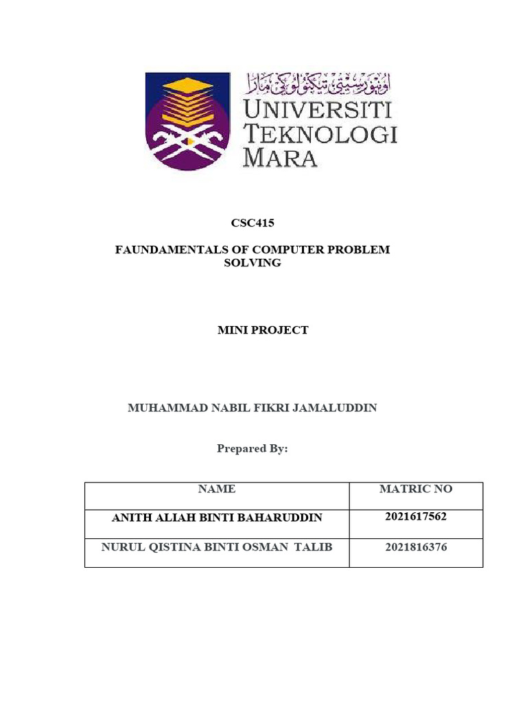Mini Project C++ UITM | Download Free PDF | Business Class | Usability