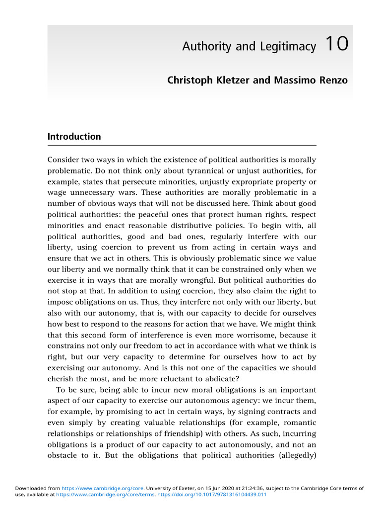 Authority and Legitimacy in Political Philosophy | PDF | Autonomy | Reason