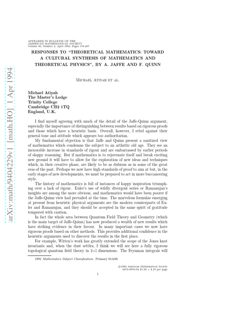 Appeared in Bulletin of The American Mathematical Society Volume 30 ...