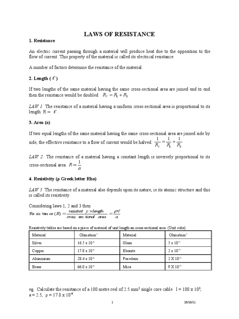 Understanding Electrical Resistance Laws | PDF | Electrical Resistivity ...