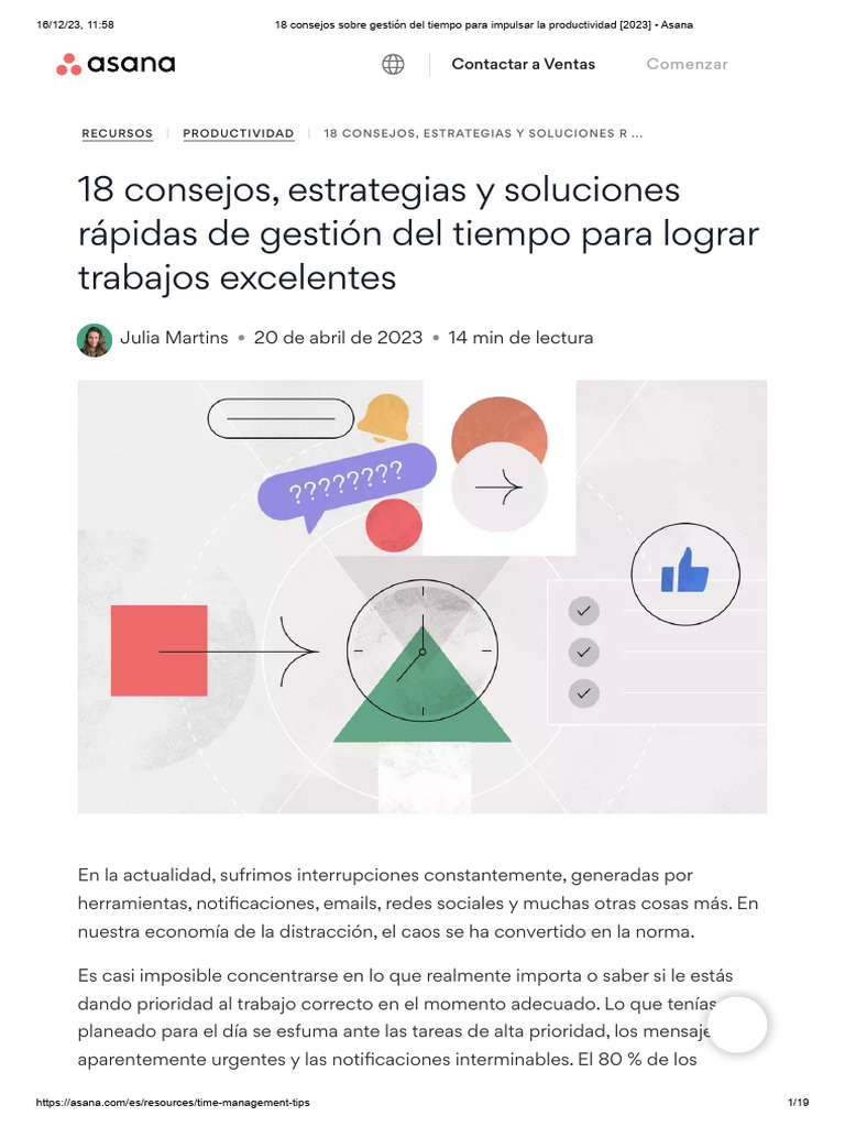 18 Consejos para Mejorar la Gestión del Tiempo | PDF | Gestión del ...