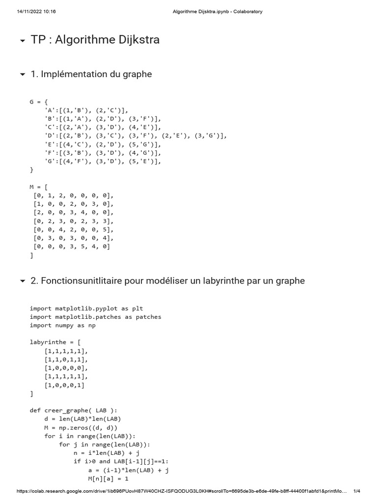 TP: Algorithme Dijkstra: 1. Implémentation Du Graphe | PDF ...