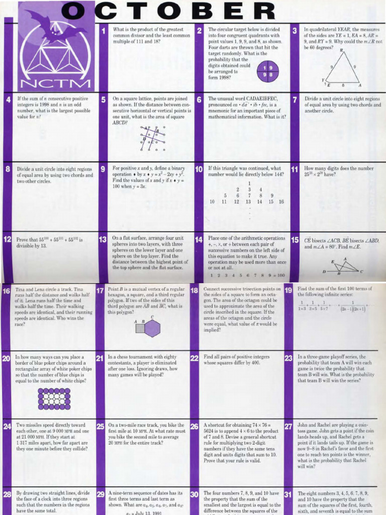 Math Problems and Solutions from 1998 | PDF | Area | Circle