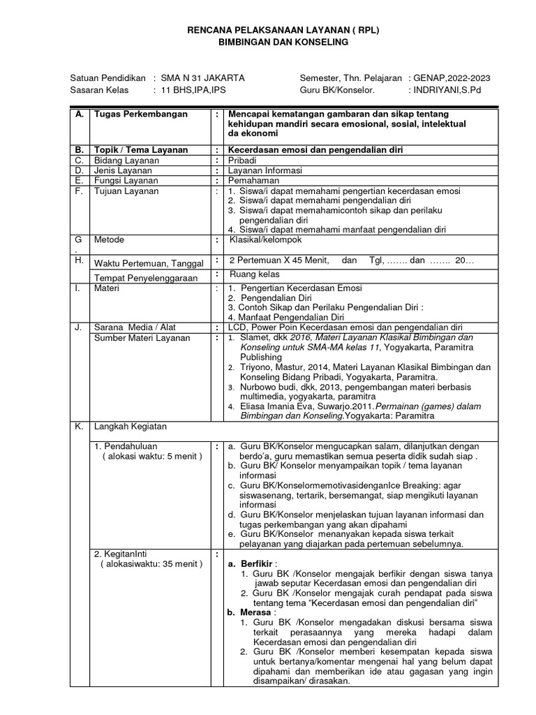 Kecerdasan Emosi dan Pengendalian Diri di SMA N 31 Jakarta | PDF ...