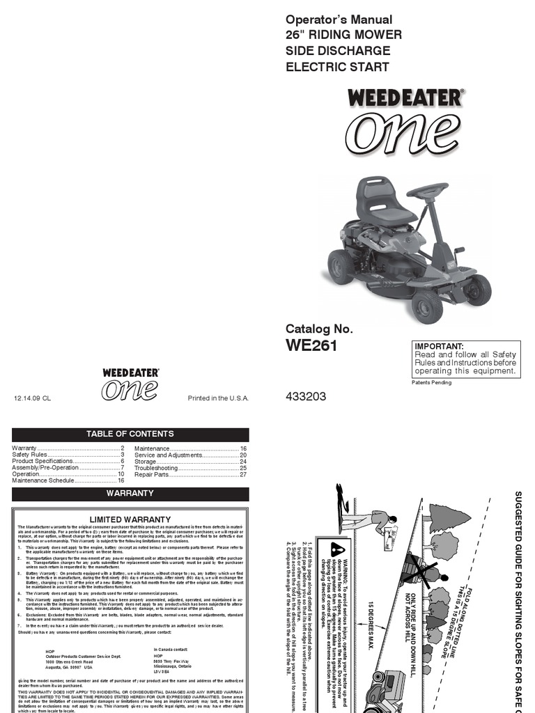 Weedeater One Service Manual Clutch Lawn Mower Free 30day Trial