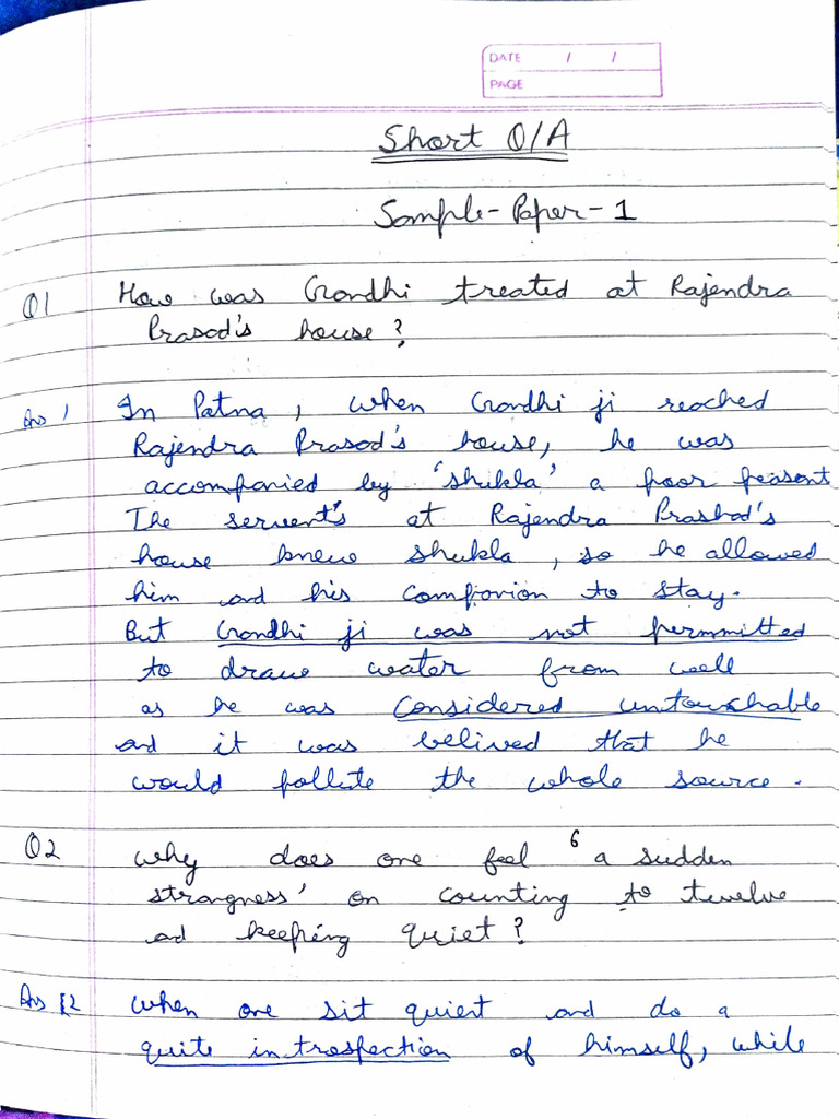 Short Question and Answer (Sample Paper) | PDF