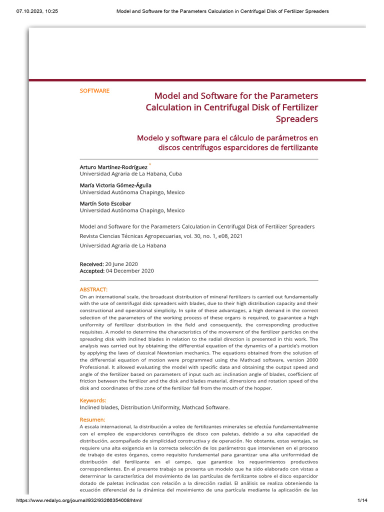 Model and Software For The Parameters Calculation in Centrifugal Disk ...