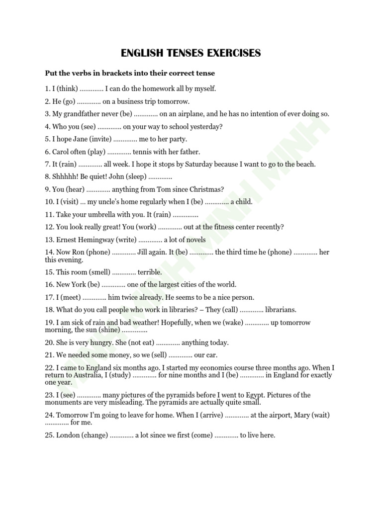 English tenses exercises pdf