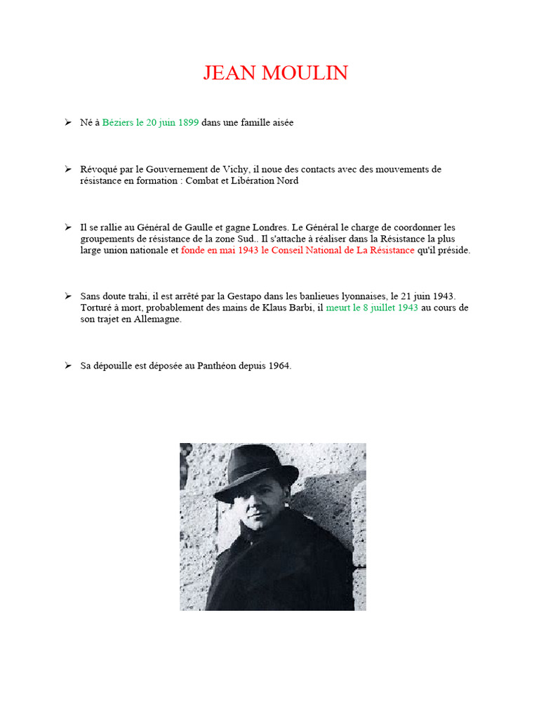 Jean Moulin et la Résistance - Clio Collège