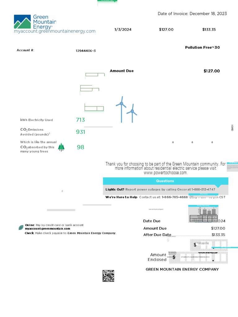 Green Mountain Energy Invoice PDF