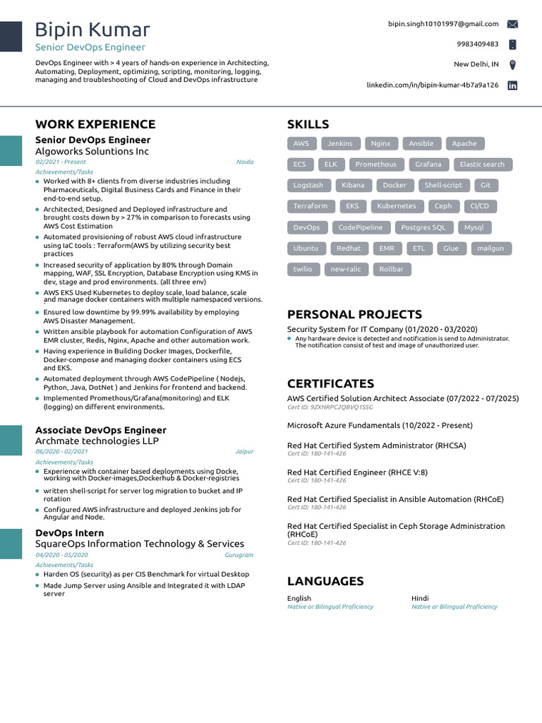 DevOps Engineer with AWS Expertise | PDF