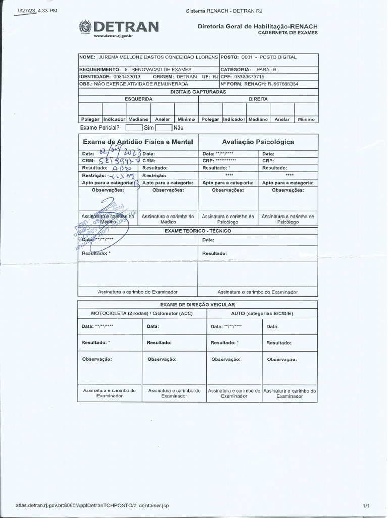 Caderneta de Exames - Detran - Renovação - CNH 2023 | PDF