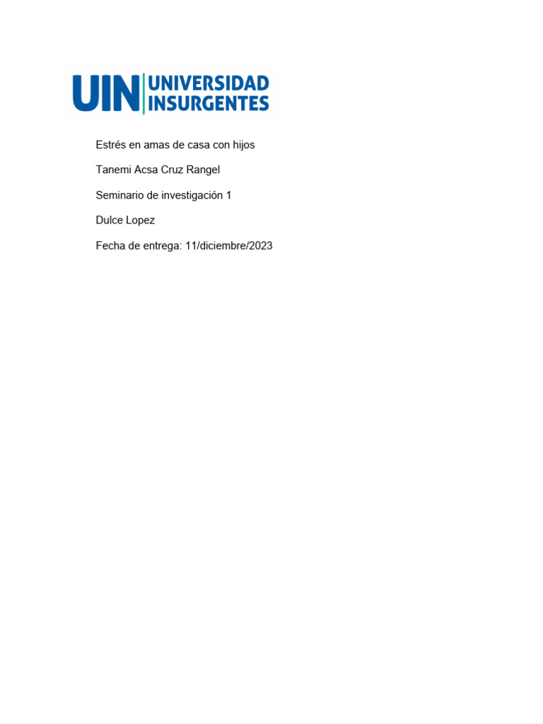 Examen Primera Parte | PDF | Estrés (biología) | Ama de casa