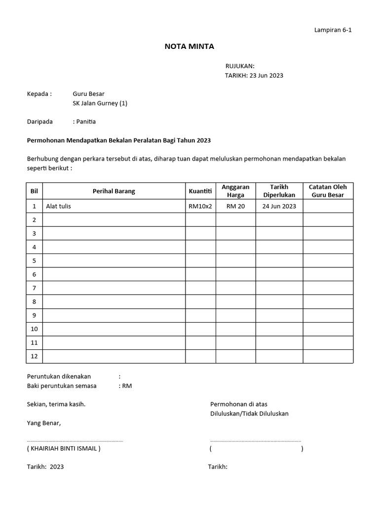 Nota Minta Abm | PDF
