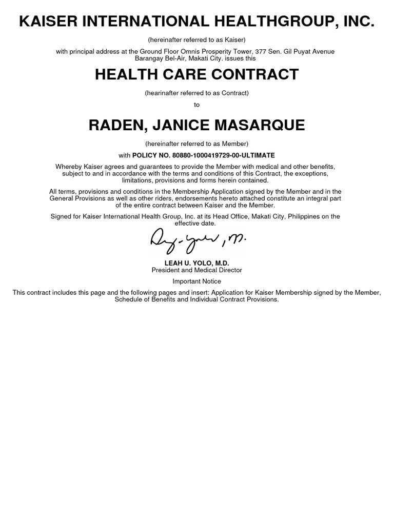 Kaiser Contract PDF