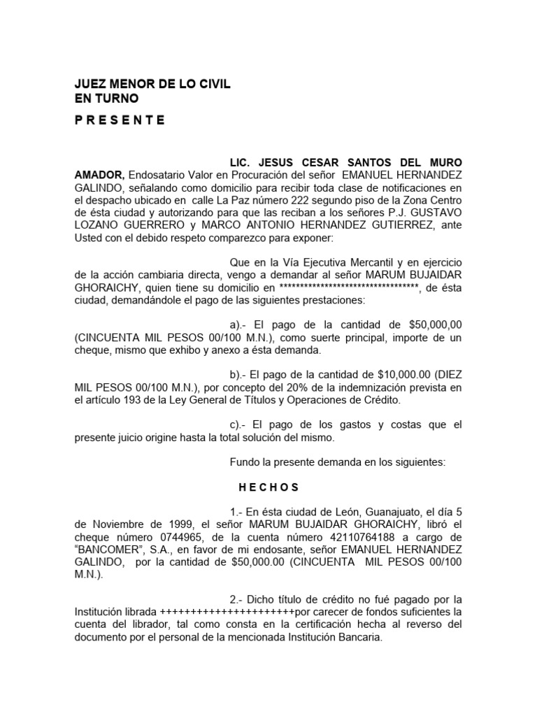 Demanda de Cheque | PDF | Cheque | Instrumento negociable