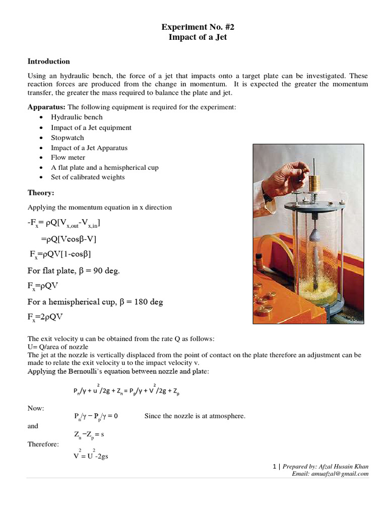 Jet Impact Experiment Analysis | PDF | Nozzle | Force